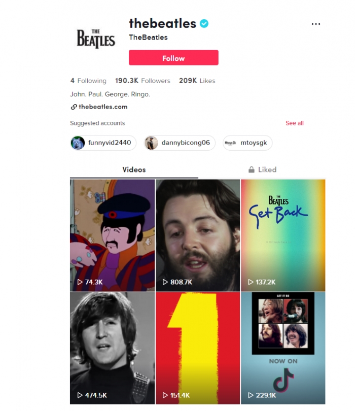 尖草坪披头士乐队入驻TikTok 创作者现可正式使用该乐队的歌曲